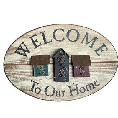 Rustic Welcome To Our Home Wood Sign 3 Birdhouse Accents Farmhouse Decor 11"x16" - Image 1 of 4