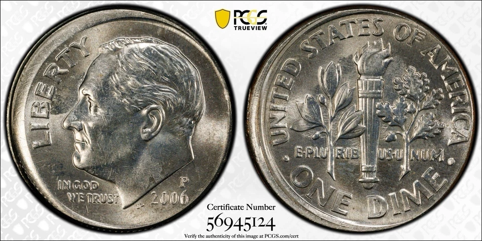 PCGS MS64 2006P Roosevelt Dime 5% Off Center Mint Error - Image 1 of 3