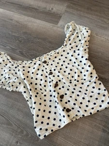 MONTEAU WOMEN CASUAL LOUNGE POLKA DOT CROP TOP SUMMER SHIRT LARGE L - Picture 1 of 2