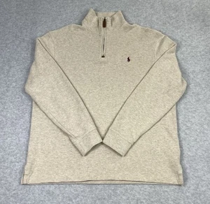 Polo Ralph Lauren Men’s Large Ivory Luxury Jersey Quarter Zip Pullover Sweater - Picture 1 of 12
