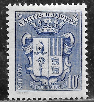 HICK GIRL - SELLO ANDORRA FRANCÉS COMO NUEVO SC#69 1936 ESCUDO DE ARMAS M11 Foto 1 de 2