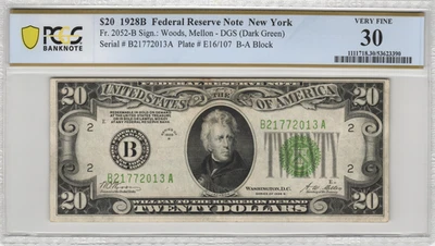Fr.2052-B 1928B New York $20 Gold on Demand Federal Reserve Note PCGS VF 30 - Image 1 of 2