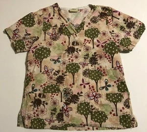 Womens Scrub Top Butterflies and Trees Tafford Size XS - Picture 1 of 2