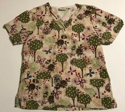 Womens Scrub Top Butterflies and Trees Tafford Size XS - Image 1 of 2