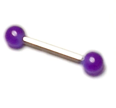 Anel de mamilo língua barbell acrílico/aço calibre 14 5/8" 6mm roxo brilhante escuro - Imagem 1 de 3