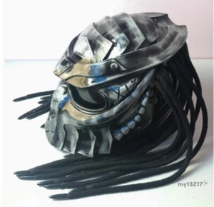 Predator Hand-painted Silver Motorcycle Personality Full Face Helmet Cosplay - Picture 1 of 17
