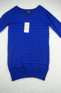 Energie Women Medium Blue Long Sleeve Cotton Knit Sweater NWT N615 - Picture 1 of 11