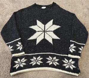 Vintage Womens XL Oversized Snowflake Wool Knit Coldwater Creek Crewneck Sweater - Picture 1 of 4