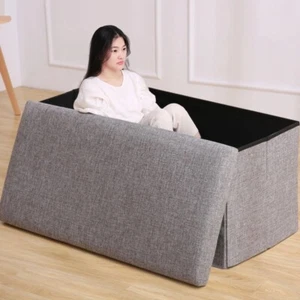 Large Storage Boxes Linen Folding Storage Foot Stool Ottoman Pouffe Double Seat - Picture 1 of 13