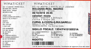 C0902 - Vecchio BIGLIETTO PARTITA CALCIO - 2019: BOLOGNA - REAL MADRID - Imagen 1 de 1