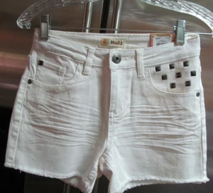 NEW MUDD White Shorts ~ Girls Size 16 ~ 5 Pocket Silver Studded ~ Adj Waist - Picture 1 of 6