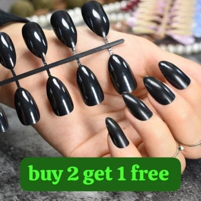  False fake Nails Medium long oval French airbrushed full nail art gel acrylicuk - Image 1 of 2