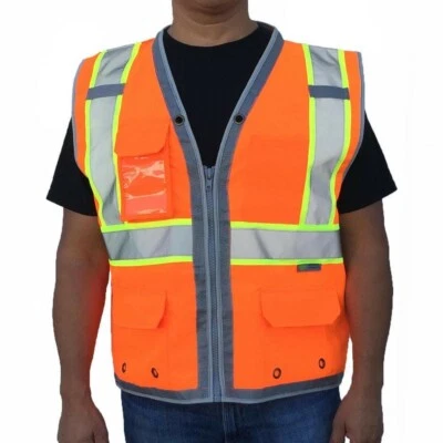 3C Products ANSI 107-2015 Class 2 Deluxe Orange Surveyor Vest w/ Tablet-Pocket - Image 1 of 4