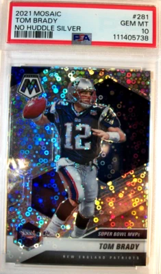 Mosaic Tom Brady 2021 No Huddle Silver Disco Prizm #281 PSA gema como nueva 10 Low Pop Foto 1 de 2