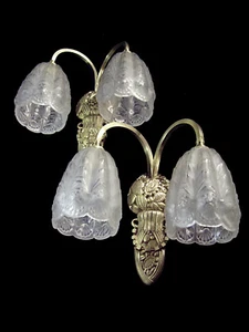 A.BLOCH & J.GAUTHIER : PAIRE D’APPLIQUES ART DÉCO EN BRONZE ET TULIPES PRESSÉES - Zdjęcie 1 z 12