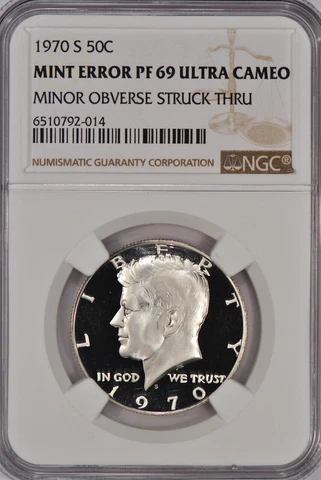 1970 S Kennedy Half Dollar Proof NGC PF 69 ULTRA CAMEO PR69DCAM Struck Thru Cover