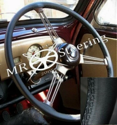 CUSTOM STEERING LIMITED For MORRIS MINOR 1948 -1971 Black Real Leather Steering Wheel Cover Black Stitch