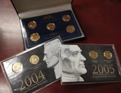 Set 5 2003 Series 24k Gold Plated US State Quarters + Lot 4 GP 2004-05 Nickels - Image 1 of 4