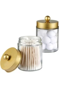 Amolliar Apothecary Jars Bathroom Storage Organizer -Countertop 2 Pack Gold - Picture 1 of 7