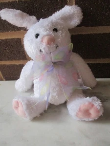 Hallmark Bunny Rabbit 8"White Plush -Sheer Polka Dot Neck Bow--Pink Feet/Hands - Picture 1 of 4