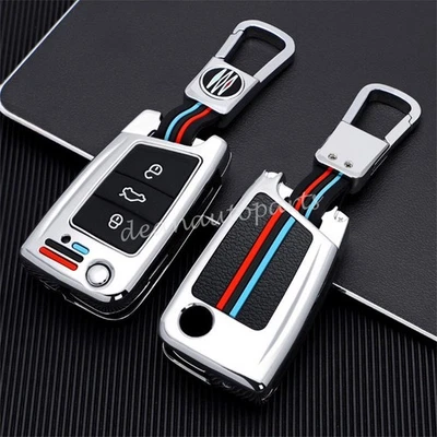 For VW Golf 7 Polo 6 Tiguan SEAT Ateca Metal Car Flip Key Fob Cover Case Chain - Image 1 of 4