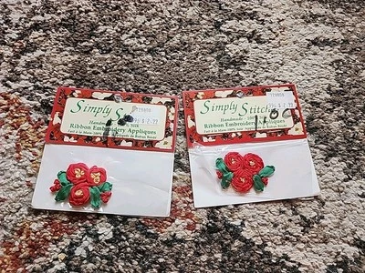 Apliques bordados cinta Simply Stitches vintage 100 % seda flores rojas Foto 1 de 3