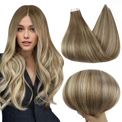 Sunny Hair TAPE-IN 14in Chestnut Brown/Blonde Remy Hair Extensions TP_6-60-6 50G - Image 1 of 4