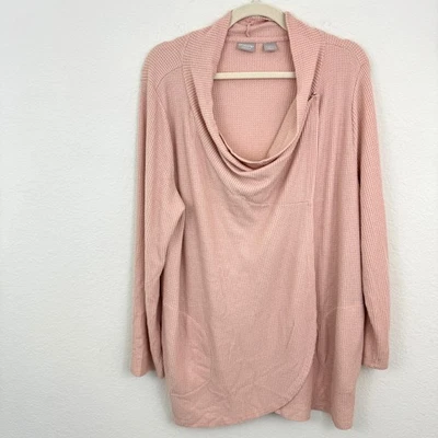 Top envolvente de manga larga Chico's Zenergy para mujer talla 16/18 bolsillos tejido gofre rosa Foto 1 de 4