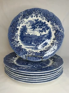 7 Vintage J&G Meakin Blue Merrie England 9 7/8" Essteller blau & weiß - Bild 1 von 12