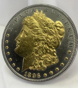 1896 Original Morgan Dollar Enhanced With Ruthenium And 24 Karat Gold - Picture 1 of 7