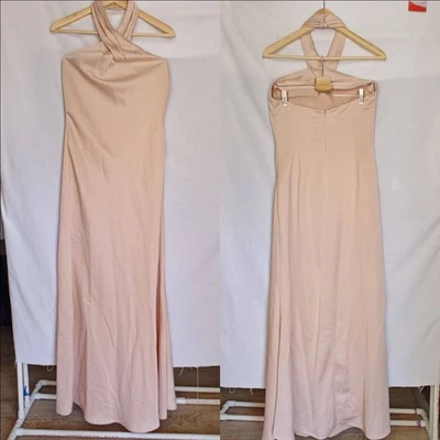 Maxi Vestido BHLDN Rubí Twist Halter Satinado Rosa Claro Anthropologie Talla 8 Foto 1 de 4