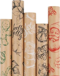 WRAP STORM Christmas Wrapping Paper Set – 5 Rolls (17" x 120") – Vintage Kra - Picture 1 of 7