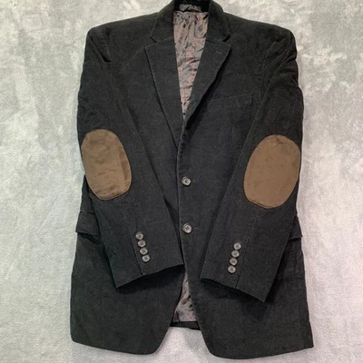 Men's Charcoal Blk Corduroy Elbow Patch Blazer Paisley Lined Heritage Jacket 36R - Image 1 of 4