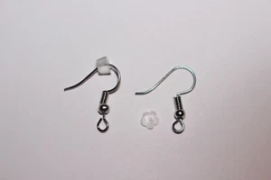 Crochets, support boucle d'oreille argentés + fermoir plastique forme de fleur - Picture 1 of 5