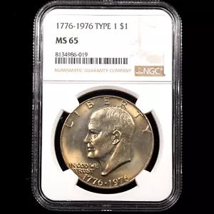 1776-1976 Type 1 Ike Dollar Coin $1 - NGC GRADED MS65 - GOLD MINT SET LUSTER - Picture 1 of 4