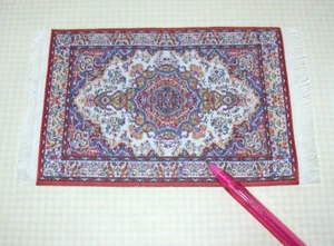 Miniature Woven Turkish Rug w/Fringe #8 (6 3/8" x 3 7/8"): DOLLHOUSE 1:12 - Picture 1 of 2
