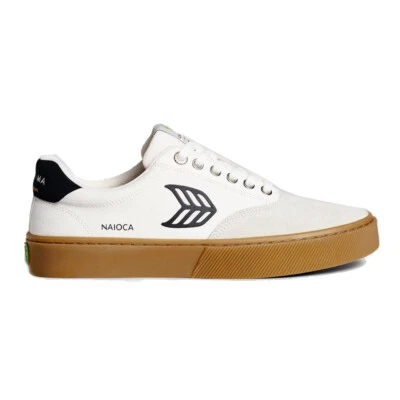 Cariuma NAIOCA Skate - Gum Vintage White Suede Off-White Canvas Black Logo