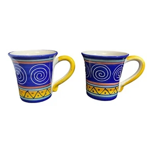 Pier 1 Italian Swirl Paar große Kaffeebecher 16 Unzen handbemalt Steingut Italien - Bild 1 von 9