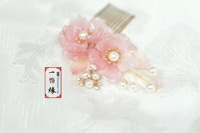 Colección S- Jalea Tipo Acuoso Rosa Flor Dorado Chino Peine Hecho a Mano Foto 1 de 4