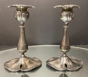 Candlesticks--Lovely Art Nouveau---Lily Pad Bases, Hearts, Grapes, Mfg. Labels-- - Picture 1 of 19
