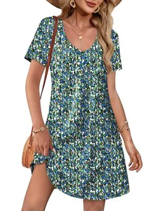 Summer Dresses for Women 2025 Casual V Neck Short Sleeve Sundresses - Picture 1 of 4