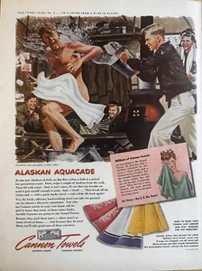 Anuncio impreso ilustrado Cannon Towels 1943, Alaska Aquacade, medias, hojas - Imagen 1 de 1