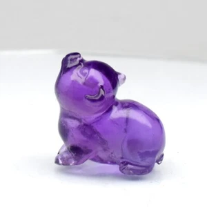 π 17.58ct Pig Carving Natural Purple Amethyst - Unheated, Handcraft Uruguay Gem - Picture 1 of 7