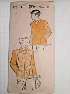 Sports Coat Jacket New York Pattern Sewing 176 Cut VTG 40s Boys Size 10 Pocket - Picture 1 of 7