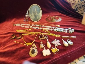 Eclectic Lot Of Vintage Jewelry, Watch Fob, Frame. Earrings, Pendants #125 - Picture 1 of 17