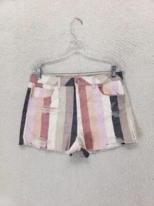 Forever 21 Women Short 30 Multicolor Striped 100% Cotton Distressed Raw Hem - Picture 1 of 19