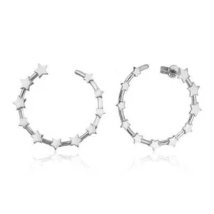 Lightweight Beautiful Stars Hoop Earrings Solid 925 Sterling Silver Gift 004 - Picture 1 of 11