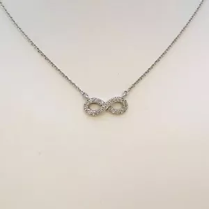 Infinity Necklace 14 Karat White Gold & Genuine Natural Diamonds 0.17 Carat Mini - Picture 1 of 2