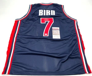 LARRY BIRD TEAM USA AUTOGRAPHED STITCHED JERSEY JSA WITNESS COA - Picture 1 of 2