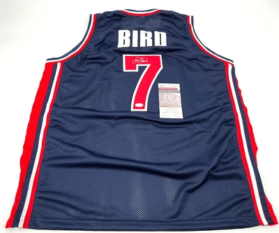 LARRY BIRD TEAM USA AUTOGRAPHED STITCHED JERSEY JSA WITNESS COA - Image 1 of 2
